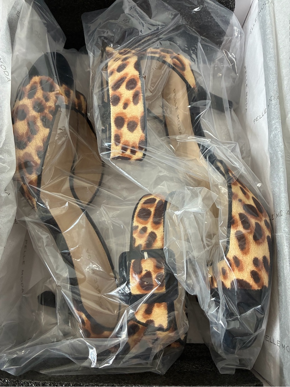 Pelle Moda Leopard Print Heels in Tan and Black